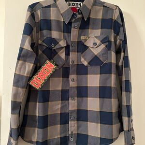 DIXXON Navy and Tan Plaid Button-Down Shirt